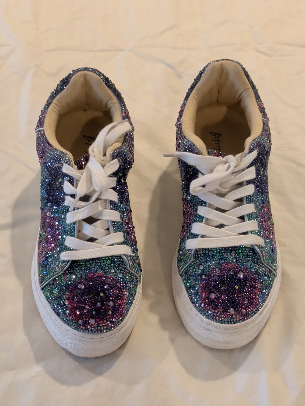 Betsey Johnson Purple Teal Pink Rhinestone Lace-Up Sneakers